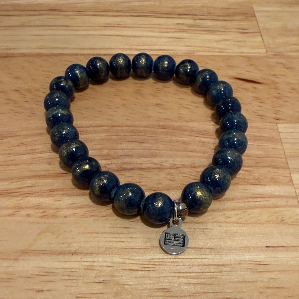 T. Jazelle Blue and Gold Beaded Bracelet
